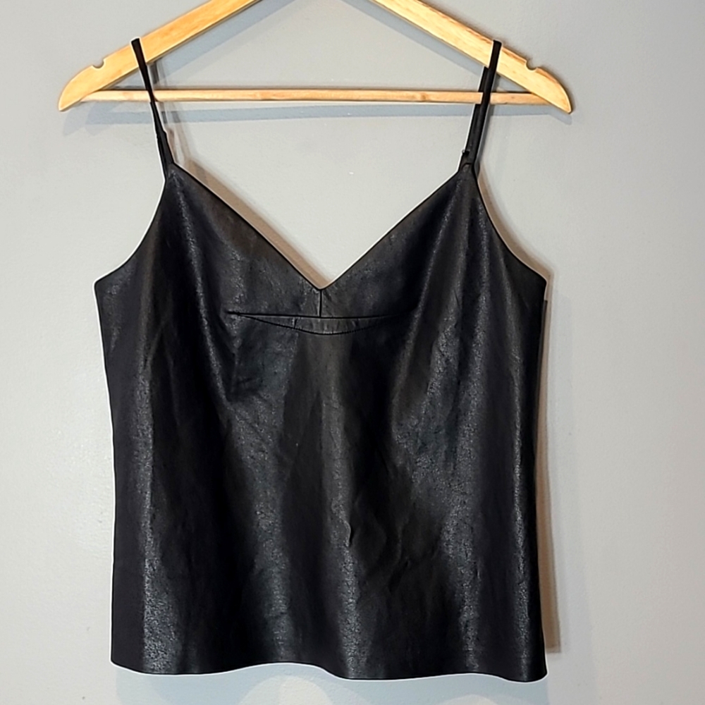 BCBGMAXAZRIA Karissa Faux Leather Tank Top Size Small Luxury Minimalist Black